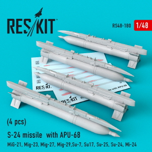 RS48-0180 1/48 S-24 missiles with APU-68 (4 pcs) (MiG-21, MiG-23, MiG-27, MiG-29,Su-7, Su-17, Su-25,