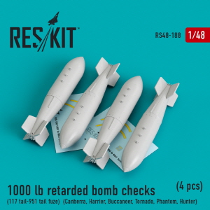 RS48-0188 1/48 1000 lb retarded bomb checks (117 tail-951 tail fuze) (Canberra, Harrier, Buccaneer,