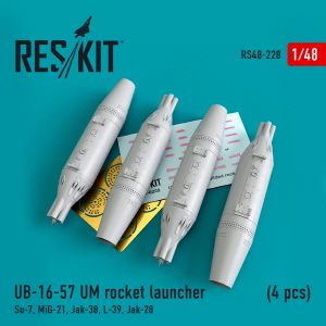 RS48-0228 1/48 UB-16-57 UM rocket launchers (4 pcs) Su-7, MiG-21, Jak-38, L-39, Jak-28 (1/48)