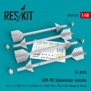 RS48-0232 1/48 AIM-9B Sidewinder missiles (4 pcs) (A-4, A-7, F-4D1, F-4, F-8, F-3H, F-11, F-86,F-100