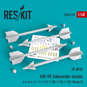 RS48-0233 1/48 AIM-9D Sidewinder missiles (4 pcs) (A-4, A-6, A-7, F-4, F-8, F-100, F-104, F-105, Mir