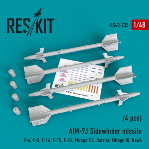 RS48-0235 1/48 AIM-9J Sidewinder missiles (4 pcs) (F-4, F-5, F-16, F-15, F-14, Mirage F.1, Harrier,