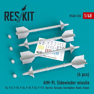 RS48-0236 1/48 AIM-9L Sidewinder missiles (4 pcs) (F-4, F-5, F-15, F-16, F-18, F-22, F-111, Harrier,