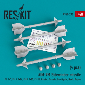 [사전 예약] RS48-0237 1/48 AIM-9M Sidewinder missiles (4 pcs) (F-4, F-5, F-15, F-16, F-18, F-22, F-111, Harrier,
