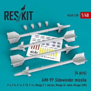 [사전 예약] RS48-0238 1/48 AIM-9P Sidewinder missiles (4 pcs) (F-4, F-5, F-16, F-15, F-14, Mirage F.1, Harrier,