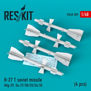 RS48-0309 1/48 R-27T soviet missiles (4 pcs) (MiG-29, Su-27/30/33/34/35) (1/48)