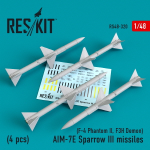 RS48-0320 1/48 AIM-7E Sparrow III missiles (4pcs) (F-4 Phantom II, F3H Demon) (1/48)