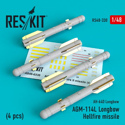 RS48-0330 1/48 AGM-114L Longbow Hellfire missiles (4 pcs)(AH-64D Longbow) (1/48)