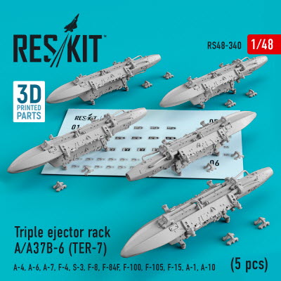 RS48-0340 1/48 Triple ejector rack A/A37B-6 (TER-7) (5 pcs) (A-4, A-6, A-7, F-4, S-3, F-8, F-84F, F-