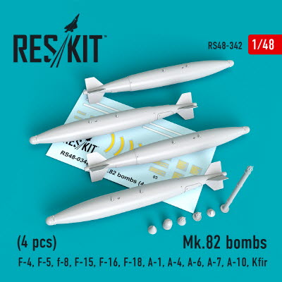 RS48-0342 1/48 Mk.82 bombs (4pcs) (F-4, F-5, F-8, F-15, F-16, F-18, A-1, A-4, A-6, A-7, A-10, Kfir,