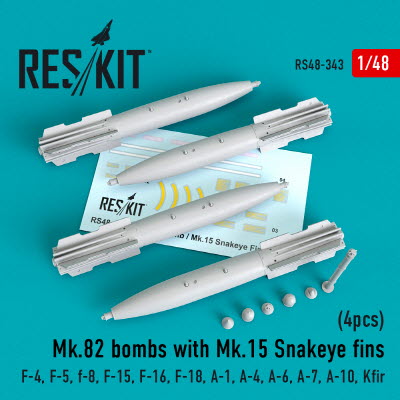 [사전 예약] RS48-0343 1/48 Mk.82 bombs with Mk.15 Snakeye fins (4pcs) (F-4, F-5, F-8, F-15, F-16, F-18, A-1, A-4