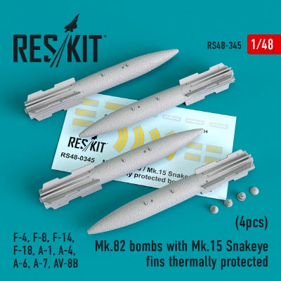 [사전 예약] RS48-0345 1/48 Mk.82 bombs with Mk.15 Snakeye fins thermally protected (4pcs) (S-3, F-4, F-8, F-14,