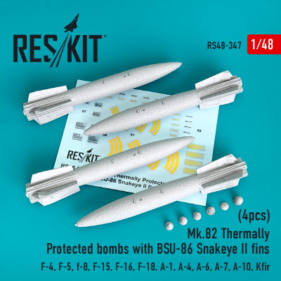 RS48-0347 1/48 Mk.82 thermally protected bombs with BSU-86 Snakeye II fins (4pcs) (F-14, F/A-18, A-6