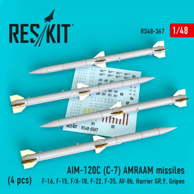 RS48-0367 1/48 AIM-120C (C-7) AMRAAM missiles (4 pcs) (F-16, F-15, F/A-18, F-22, F-35, AV-8b, Harrie