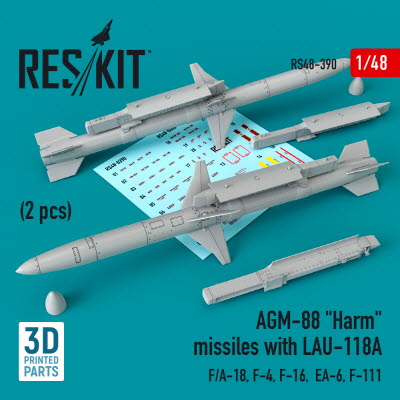 RS48-0390 1/48 AGM-88 \"Harm\" missiles with LAU-118A (2 pcs) (F/A-18, F-4, F-16, EA-6, F-111) (1/48)