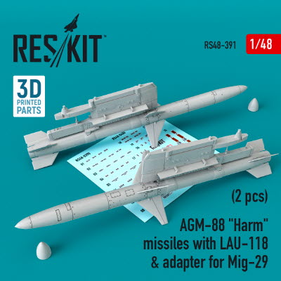 RS48-0391 1/48 AGM-88 \"Harm\" missiles with LAU-118 & adapter for Mig-29 (2 pcs) (1/48)