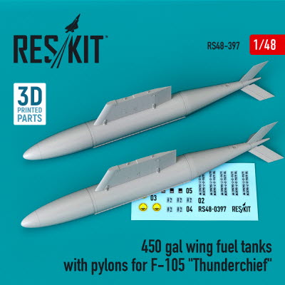 RS48-0397 1/48 450 gal wing fuel tanks with pylons for F-105 \"Thunderchief\" (2 pcs) (1/48)
