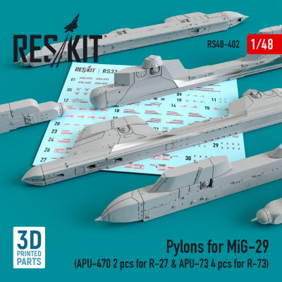 RS48-0402 1/48 Pylons for MiG-29 (APU-470 2 pcs for R-27 & APU-73 4 pcs for R-73) (1/48)