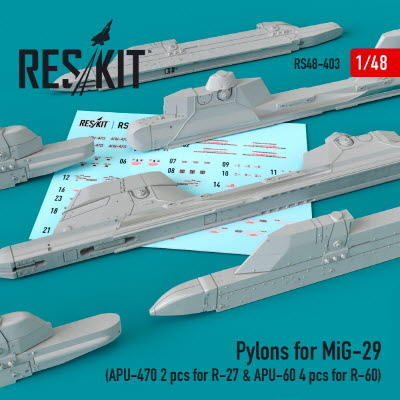 [사전 예약] RS48-0403 1/48 Pylons for MiG-29 (APU-470 2 pcs for R-27 & APU-60 4 pcs for R-60) (1/48)