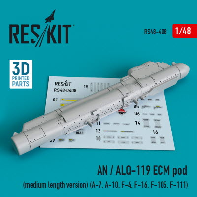 RS48-0408 1/48 AN / ALQ-119 ECM pod (medium length version) (A-7, A-10, F-4, F-16, F-105, F-111) (3D