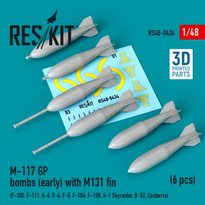 RS48-0434 1/48 M-117 GP bombs (early) with M131 fin (6 pcs) (F-105, F-111, A-4 ,F-4, F-5, F-104, F-1
