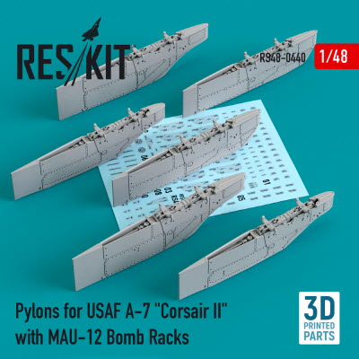 RS48-0440 1/48 Pylons for USAF A-7 \"Corsair II\" with MAU-12 Bomb Racks (3D Printing) (1/48)