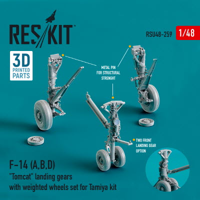 [사전 예약] RSU48-0259 1/48 F-14 (A,B,D) "Tomcat" landing gears with weighted wheels set for Tamiya kit (Resin &