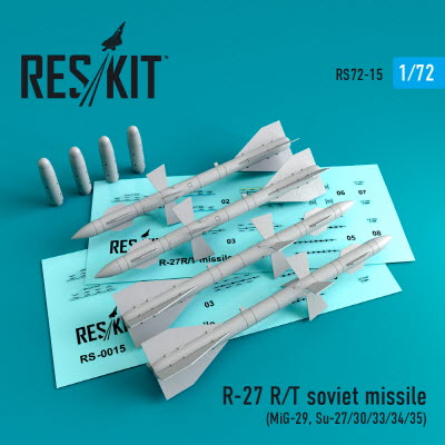 [사전 예약] RS72-0015 1/72 R-27R soviet missiles (4 pcs) (MiG-29, Su-27/30/33/34/35) (1/72)