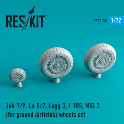 RS72-0030 1/72 Jak-7/9, La-5/7, Lagg-3, I-185, MiG-3 wheels set for ground airfields (1/72)