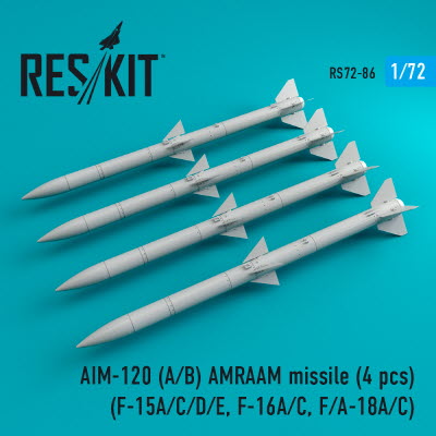 RS72-0086 1/72 AIM-120 (A,B) AMRAAM missiles (4 pcs) (F-15A/C/D/E, F-16A/C, F/A-18A/C) (1/72)