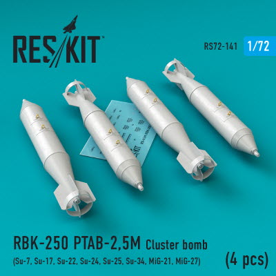 RS72-0141 1/72 RBK-250 PTAB-2,5M Cluster bombs (4 pcs) (Su-7, Su-17, Su-22, Su-24, Su-25, Su-34, MiG