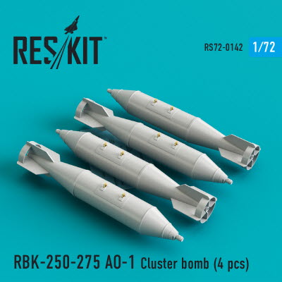 [사전 예약] RS72-0142 1/72 RBK-250-275 AO-1 Cluster bombs (4 pcs) (Su-7, Su-17, Su-22, Su-24, Su-25, Su-34, MiG-