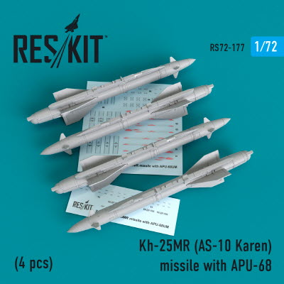 RS72-0177 1/72 Kh-25MR (AS-10 Karen) missiles with APU-68 (4 pcs) (MiG-23, MiG-27, Su-17, Su-24, Su-