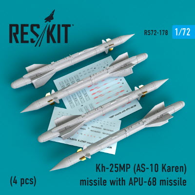 RS72-0178 1/72 Kh-25MP(AS-10 Karen) missiles with APU-68 (4 pcs) (MiG-23, MiG-27, Su-17, Su-24, Su-2