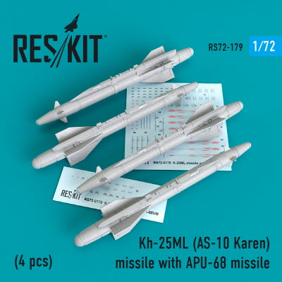RS72-0179 1/72 Kh-25ML (AS-10 Karen) missiles with APU-68 (4 pcs) (MiG-23, MiG-27, Su-17, Su-24, Su-
