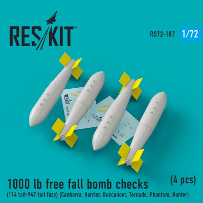 [사전 예약] RS72-0187 1/72 1000 lb free fall bomb checks (114 tail-947 tail fuze) (Canberra, Harrier, Buccaneer,