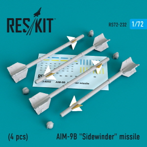 RS72-0232 1/72 AIM-9B Sidewinder missiles (4 pcs) (A-4, A-7, F-4D1, F-4, F-8, F-3H, F-11, F-86,F-100