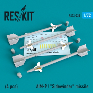 RS72-0235 1/72 AIM-9J Sidewinder missiles (4 pcs) (F-4, F-5, F-16, F-15, F-14, Mirage F.1, Harrier,