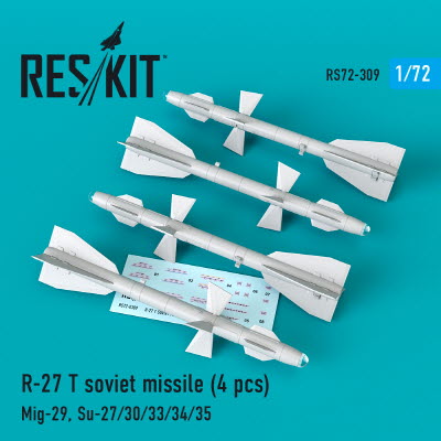 [사전 예약] RS72-0309 1/72 R-27 T soviet missiles (4 pcs) (MiG-29, Su-27/30/33/34/35) (1/72)