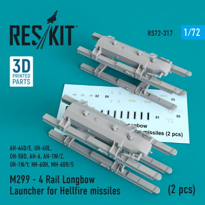 RS72-0317 1/72 M299 - 4 Rail Longbow Launcher for Hellfire missiles (2 pcs) (AH-64D/E, UH-60L, OH-58