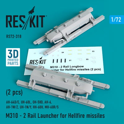 [사전 예약] RS72-0318 1/72 M310 - 2 Rail Launcher for Hellfire missiles (2 pcs) (AH-64D/E, UH-60L, OH-58D, AH-6,