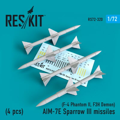 RS72-0320 1/72 AIM-7E Sparrow III missiles (4pcs) (F-4 Phantom II, F-3H Demon) (1/72)