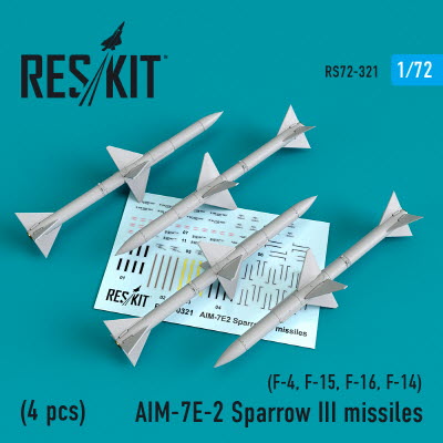 RS72-0321 1/72 AIM-7E-2 Sparrow III missiles (4pcs) (F-4, F-15, F-16, F-14) (1/72)