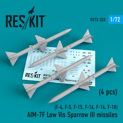 [사전 예약] RS72-0323 1/72 AIM-7F Low Vis Sparrow III missiles (4pcs) (F-4, F-5, F-15, F-16, F-14, F-18) (1/72)