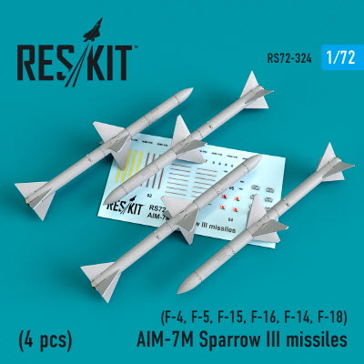 RS72-0324 1/72 AIM-7M Sparrow III missiles (4pcs) (F-4, F-5, F-15, F-16, F-14, F-18) (1/72)