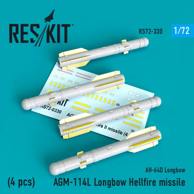 RS72-0330 1/72 AGM-114L Longbow Hellfire missiles (4 pcs) (AH-64D Longbow) (1/72)