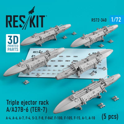 RS72-0340 1/72 Triple ejector rack A/A37B-6 (TER-7) (5 pcs) (A-4, A-6, A-7, F-4, S-3,F-8, F-84F, F-1