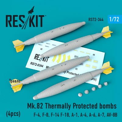 RS72-0344 1/72 Mk.82 thermally protected bombs (4pcs) (F-4, F-14 F-18, S-3, A-4, A-6, A-7, AV-8B) (1