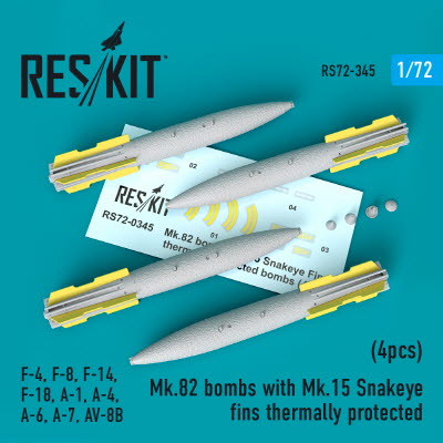[사전 예약] RS72-0345 1/72 Mk.82 bombs with Mk.15 Snakeye fins thermally protected (4pcs) (S-3, F-4, F-8, F-14,