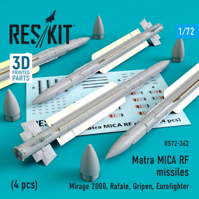 [사전 예약] RS72-0362 1/72 Matra MICA RF missiles (4 pcs) (Mirage 2000, Rafale, Gripen, Eurofighter) (1/72)